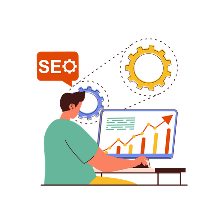 Mann arbeitet an SEO-Analyse  Illustration