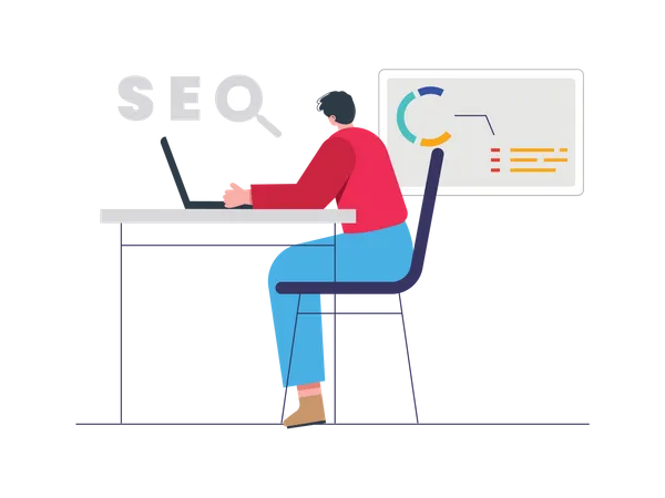 Mann arbeitet an SEO-Datenanalyse  Illustration