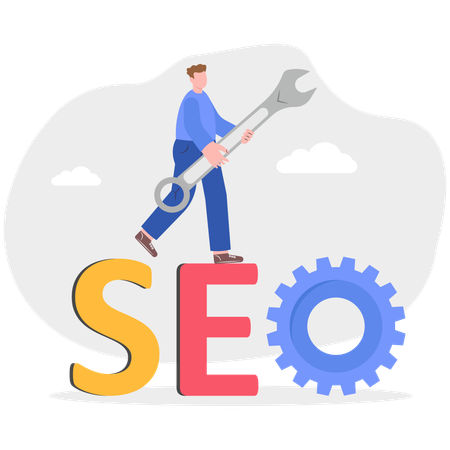 Mann arbeitet an SEO-Management  Illustration