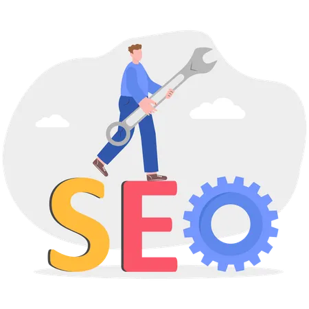 Mann arbeitet an SEO-Management  Illustration