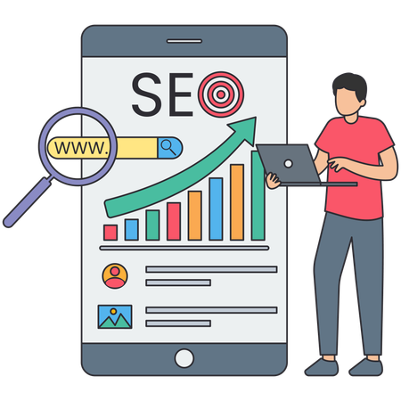 Mann arbeitet an SEO-Statistiken  Illustration