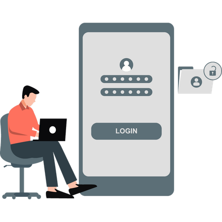 Mann arbeitet an sicherem Login-Passwort  Illustration