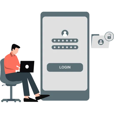 Mann arbeitet an sicherem Login-Passwort  Illustration