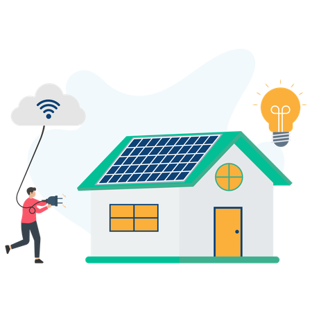 Mann arbeitet an Solartechnik  Illustration