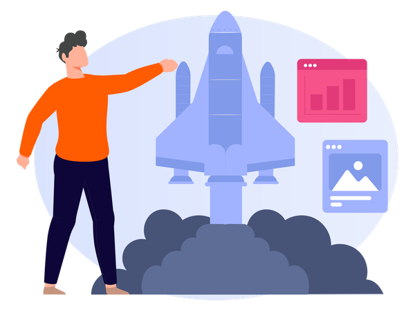 Mann arbeitet an Startup-Analyse  Illustration