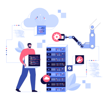 Mann, der als Systemadministrator arbeitet  Illustration