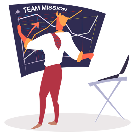 Mann arbeitet an Teammission  Illustration