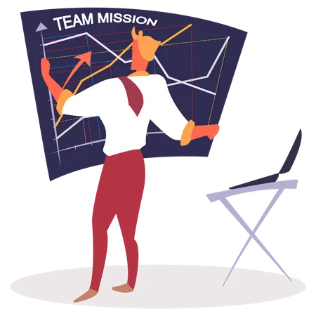 Mann arbeitet an Teammission  Illustration