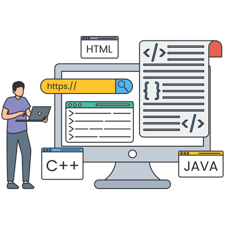 Mann arbeitet an Websprache  Illustration