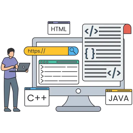 Mann arbeitet an Websprache  Illustration
