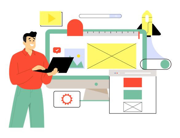 Mann arbeitet an Web-UI-UX  Illustration