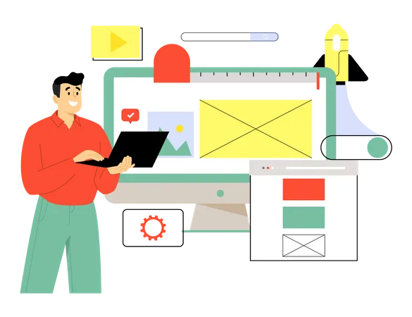 Mann arbeitet an Web-UI-UX  Illustration