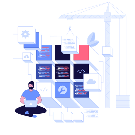 Mann, der an der Webentwicklung arbeitet  Illustration