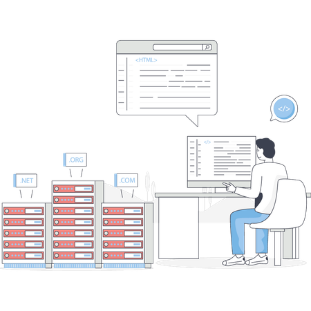 Mann arbeitet an Webhosting  Illustration