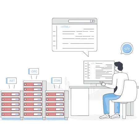 Mann arbeitet an Webhosting  Illustration