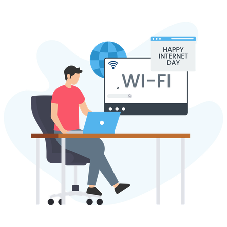 Mann arbeitet an WLAN-Signal  Illustration