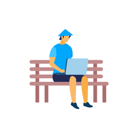Mann arbeitet auf der Parkbank  Illustration