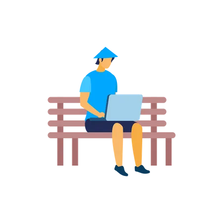 Mann arbeitet auf der Parkbank  Illustration