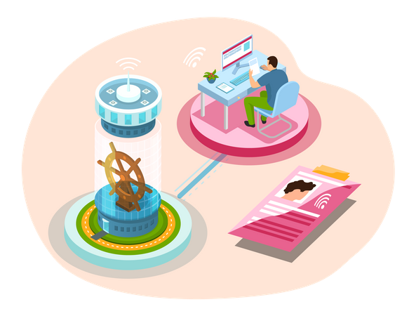 Mann arbeitet aus der Ferne  Illustration