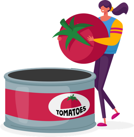 Mann bei der Herstellung von Tomatenkonserven  Illustration