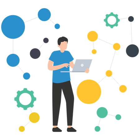 Mann, der für maschinelles Lernen und künstliche Intelligenz arbeitet  Illustration