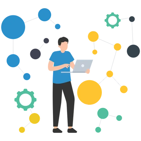 Mann, der für maschinelles Lernen und künstliche Intelligenz arbeitet  Illustration