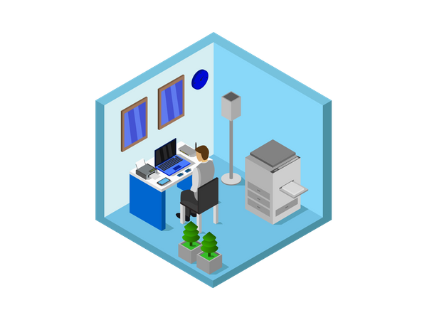 Mann arbeitet im Büro  Illustration