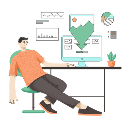 Mann arbeitet im Büro  Illustration