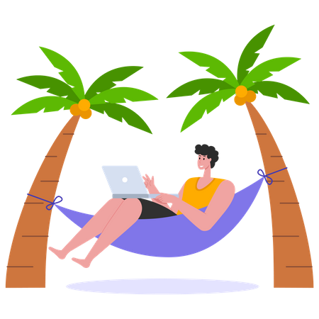 Mann arbeitet im Urlaub  Illustration