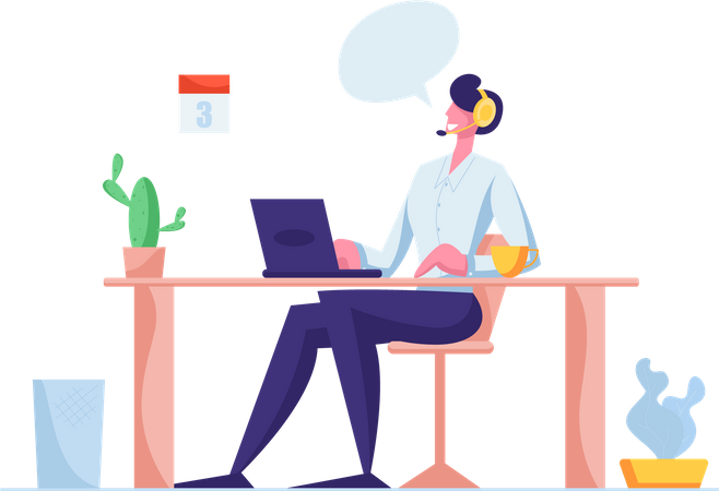 Mann arbeitet in einem Callcenter  Illustration
