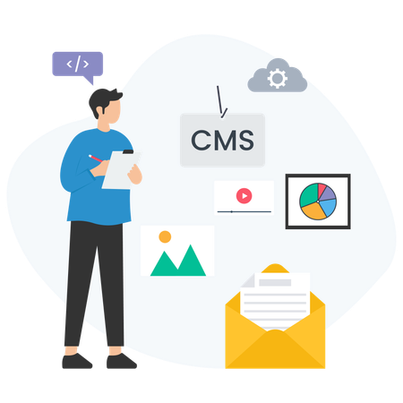 Mann arbeitet mit CMS-Datei  Illustration