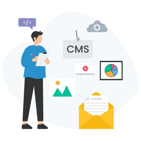 Mann arbeitet mit CMS-Datei  Illustration