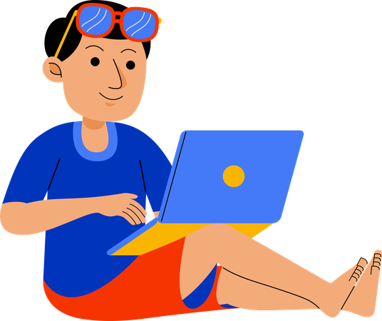 Mann arbeitet mit Laptop am Strand  Illustration