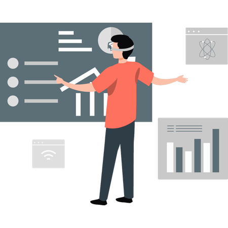 Mann arbeitet mit VR-Technologie  Illustration