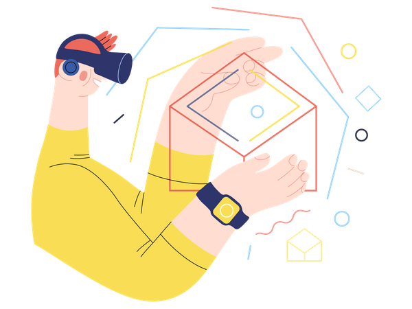Mann arbeitet mit VR-Technologie  Illustration