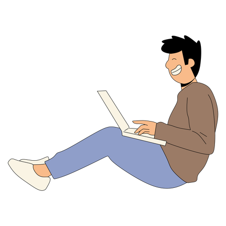 Mann arbeitet online am Laptop  Illustration