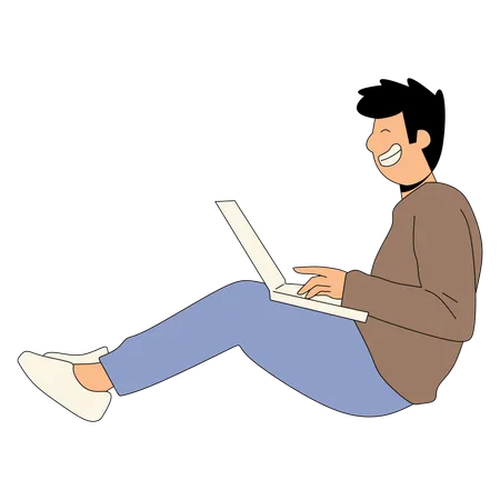 Mann arbeitet online am Laptop  Illustration