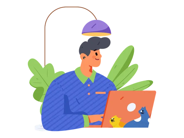 Mann arbeitet von zu Hause aus am Laptop  Illustration