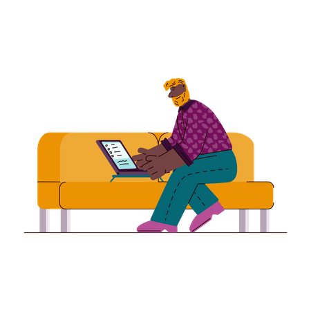 Mann arbeitet von zu Hause aus mit Laptop  Illustration