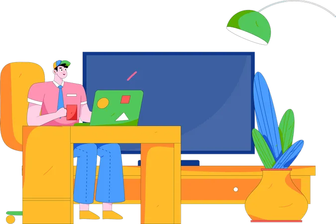 Mann arbeitet zu Hause am Laptop  Illustration