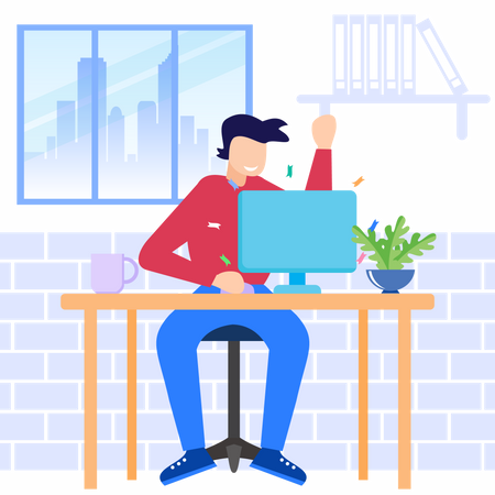 Mann arbeitet zu Hause am Laptop  Illustration