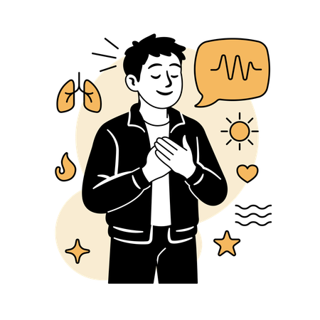 Mann atmet tief durch, um Stress abzubauen  Illustration