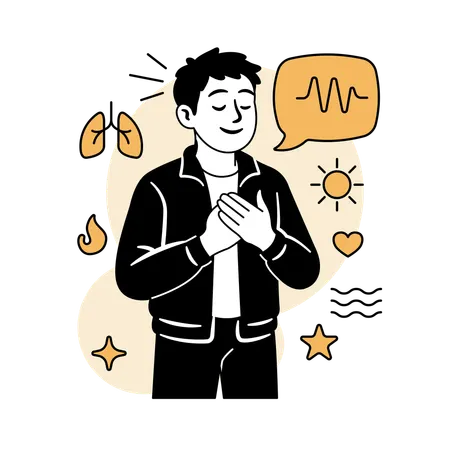 Mann atmet tief durch, um Stress abzubauen  Illustration