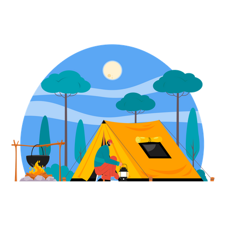 Mann beim Abenteuercamping  Illustration