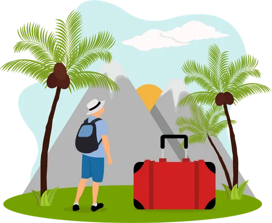 Mann beim Abenteuercamping  Illustration