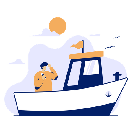 Mann auf dem Boot  Illustration