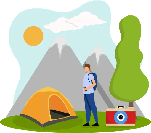 Mann auf dem Campingplatz  Illustration