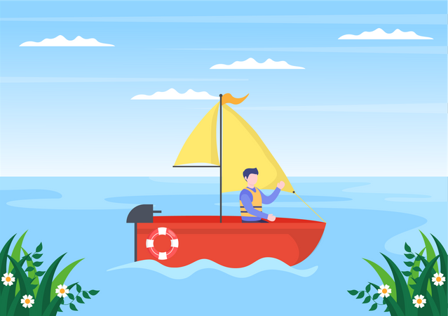 Mann auf dem Boot  Illustration