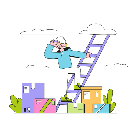 Mann auf der Treppe sucht neuen Laden  Illustration