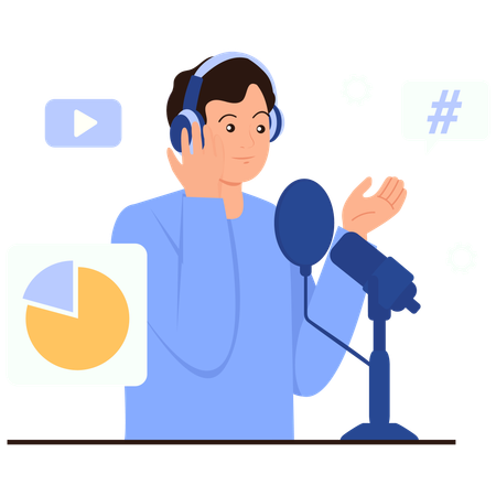 Mann, Aufnahme, Geschäft, Podcast  Illustration